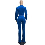 Fall Casual Royal Crop Top and Pants 2 Piece Velvet Tracksuit