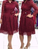 Fall Plus Size Mother of the Bride Burgunry Lace Skater Dress