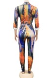 Fall Print Sexy Fitted Blouse and Pants Set
