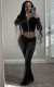 Fall Casual Black Crop Top and Pants 2 Piece Velvet Tracksuit