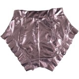 Fall Party Sexy Pink Leather High Waist Ruffle Shorts