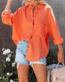 Fall Casual Orange Long Blouse with Pocket