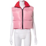 Winter Red and Pink Sleeveless Zipped Reversible Jacket