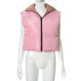 Winter Pink and Brown Sleeveless Zipped Reversible Jacket