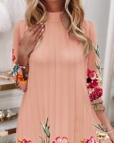 Fall Elegant Pink Floral Pleated Casual Short Dress