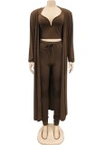 Fall Brown Knit Crop Top and Pants with Matching Cardigans 3 Piece Set