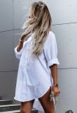 Fall Street Style White High Low Blouse Dress