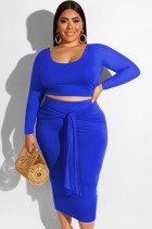 Fall Plus Size Blue Crop Top and Midi Skirt Set