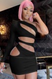 Fall Party Sexy Black Cut Out Single Sleeve Bodycon Dress