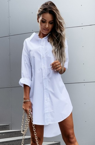 Fall Street Style White High Low Blouse Dress