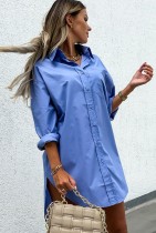 Vestido de blusa alta baja azul estilo callejero de otoño