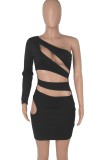 Fall Party Sexy Black Cut Out Single Sleeve Bodycon Dress