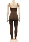 Fall Brown Knit Crop Top and Pants with Matching Cardigans 3 Piece Set