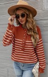 Autumn Orange Stripe Ruffled Collar Long Sleeve Sweater