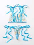 Sexy Blue Lace Strap Bra and Panty Lingerie Set