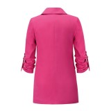 Autumn Pink Tape-Sleeve Long Blazer Dress