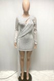 Autumn Sexy White Hollow out Sequin Long Sleeve Midi Dress