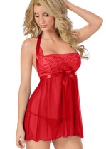 Sexy Red Lace with Bow-Tie Babydoll Lingerie