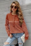Autumn Orange Stripe Ruffled Collar Long Sleeve Sweater