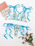 Sexy Blue Lace Strap Bra and Panty Lingerie Set