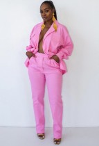 Conjunto de calças e camisa de manga comprida rosa outono Casaul