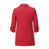 Autumn Red Tape-Sleeve Long Blazer Dress