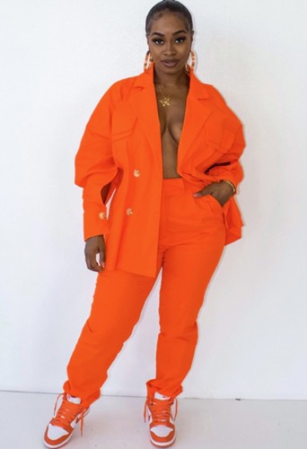 Autumn Casaul Orange Long Sleeve Shirt and Pant Set