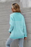 Autumn Lt-Blue Stripe Ruffled Collar Long Sleeve Sweater