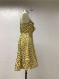 Summer Yellow Floral Strap Wrapped Skater Sundress