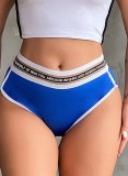 Sexy Blue Letter Print Wiast White Binding Briefs