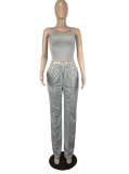 Summer Casual Gray Basic Strap Vest and Sweatpants Matching Set