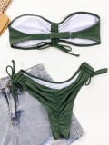 Summer Green Strapless Drawstring Two Piece Swimsuit