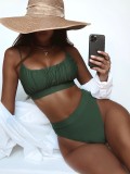 Summer Green Ruched Straps High Waist Two Piece Swimsuit