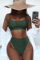 Summer Green Ruched Straps High Waist Two Piece Swimsuit