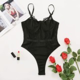 Summer Sexy Black Lace Patchwork Strap Teddy Lingerie