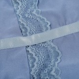 Summer Sexy Light Blue Lace Patchwork Strap Teddy Lingerie