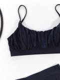 Summer Black Ruched Straps High Waist Two Piece Swimsuit