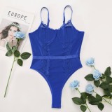 Summer Sexy Blue Lace Patchwork Strap Teddy Lingerie
