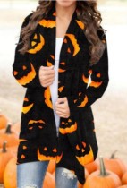 Cárdigan sin cuello de manga larga con estampado especial de Halloween de otoño