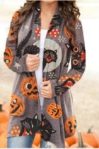 Cardigan senza collo a maniche lunghe con stampa speciale autunno Halloween