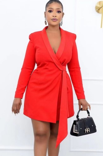 Красное платье-пиджак с длинными рукавами и завязками Fall Professional