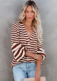Fall Classic Brown Striped Loose knitted Cardigan