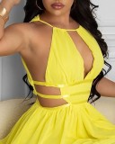 Summer Sexy Yellow Keyhole Sleeveless Party Dress