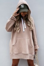 Herbst Casual Brown Oversize Pocket Hoodies Kleid