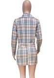 Autumn Casaul Check Design Long sleeve Turn down Collar Outer & Bra and Mini Dress Set