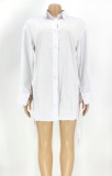 Autumn Casual White Lace Up Long Sleeve Long Shirt