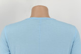 Autumn Casual Blue O-Neck Pocket Shirt Dress