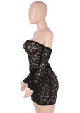 Autumn Sexy Black Lace Off Shoulder Long Sleeve inside with underpant Mini Dress