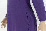 Autumn Casual Purple O-Neck Pocket Shirt Dress