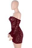 Autumn Sexy Red Lace Off Shoulder Long Sleeve inside with underpant Mini Dress